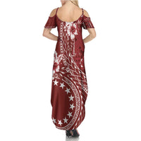 Kia Orana Cook Islands Summer Maxi Dress Tiare and Stars - Scarlet LT7 - Polynesian Pride