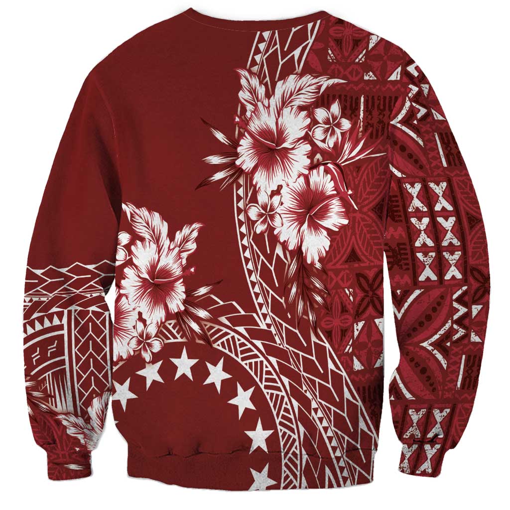 Kia Orana Cook Islands Sweatshirt Tiare and Stars - Scarlet LT7 - Polynesian Pride