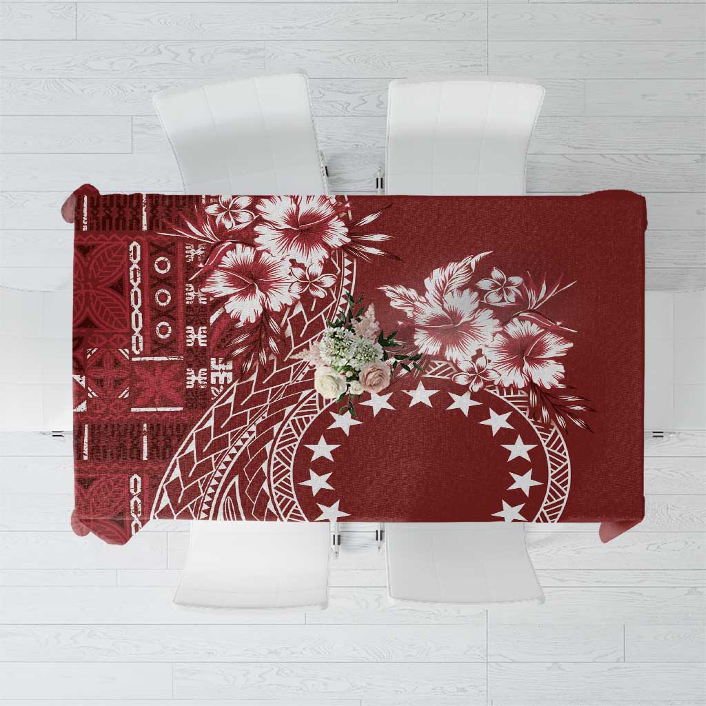 Kia Orana Cook Islands Tablecloth Tiare and Stars - Scarlet LT7 Red - Polynesian Pride