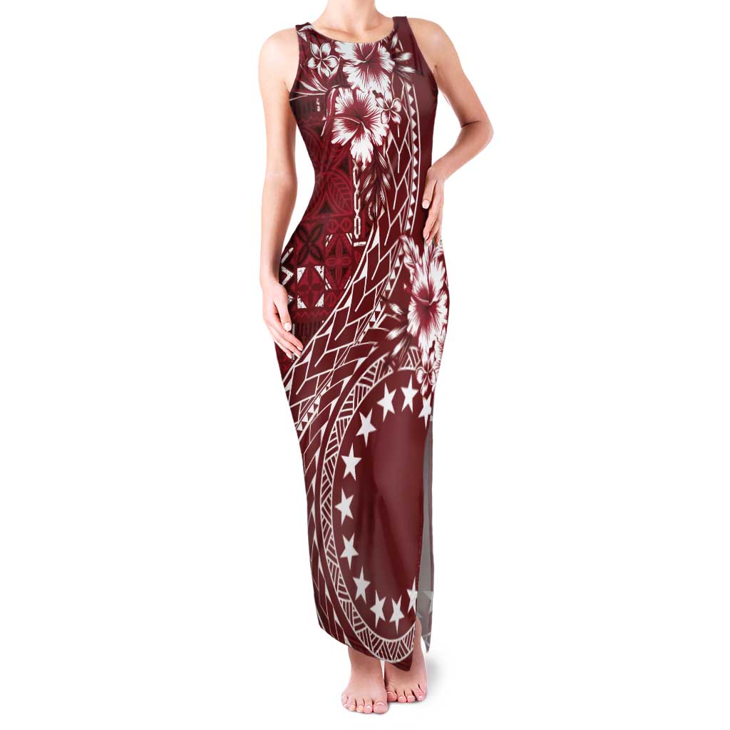 Kia Orana Cook Islands Tank Maxi Dress Tiare and Stars - Scarlet LT7 Women Red - Polynesian Pride