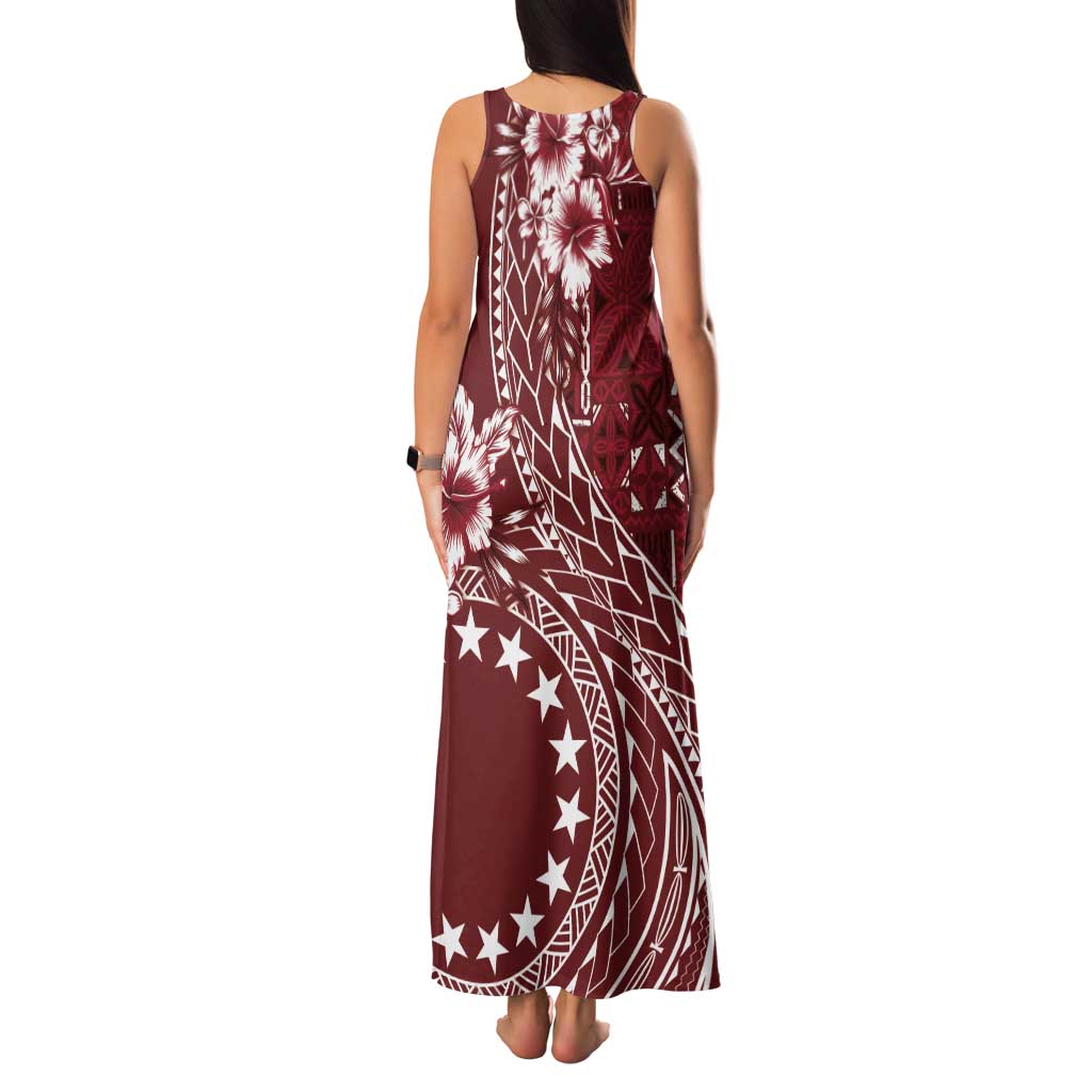 Kia Orana Cook Islands Tank Maxi Dress Tiare and Stars - Scarlet LT7 - Polynesian Pride