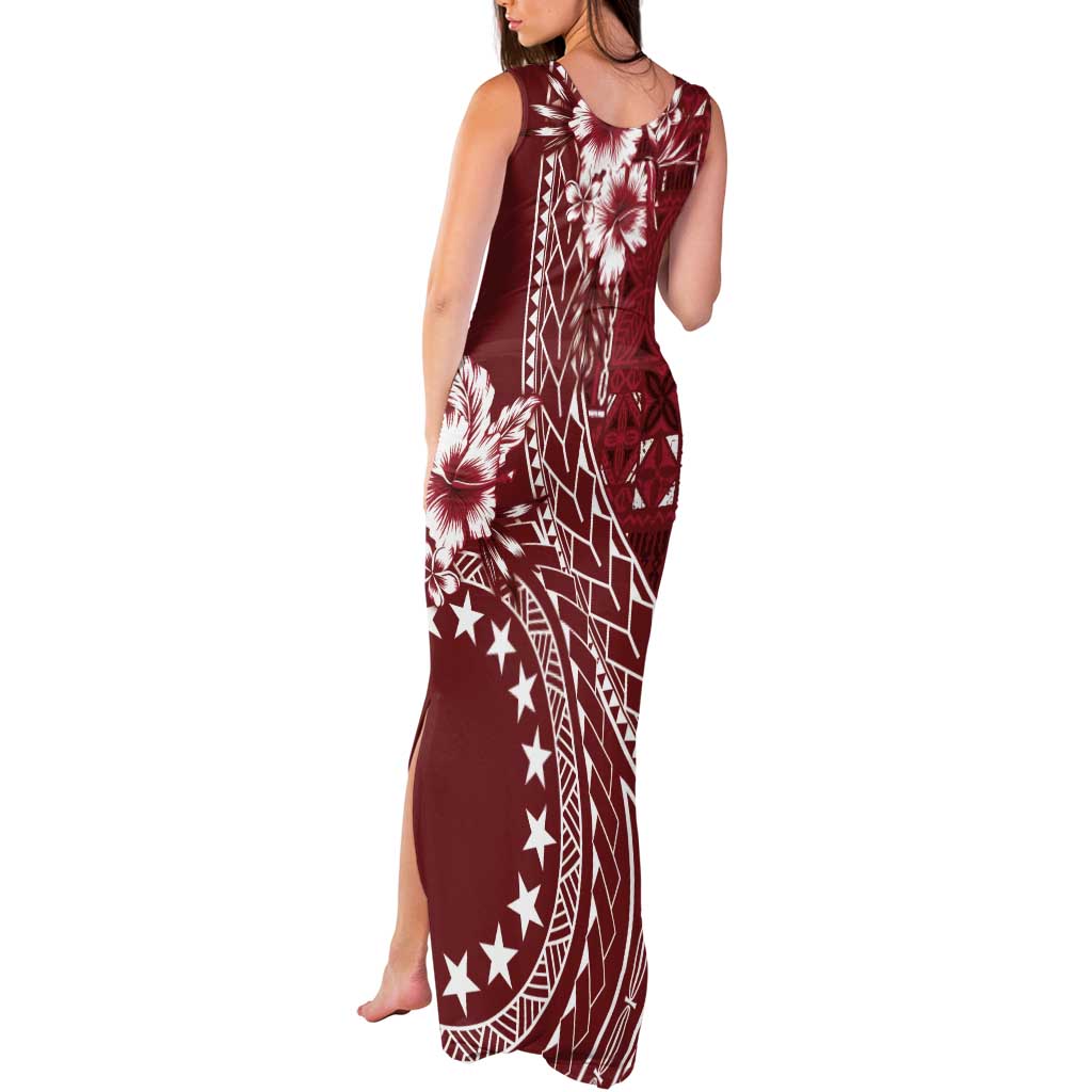 Kia Orana Cook Islands Tank Maxi Dress Tiare and Stars - Scarlet LT7 - Polynesian Pride
