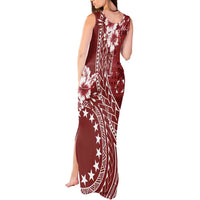 Kia Orana Cook Islands Tank Maxi Dress Tiare and Stars - Scarlet LT7 - Polynesian Pride