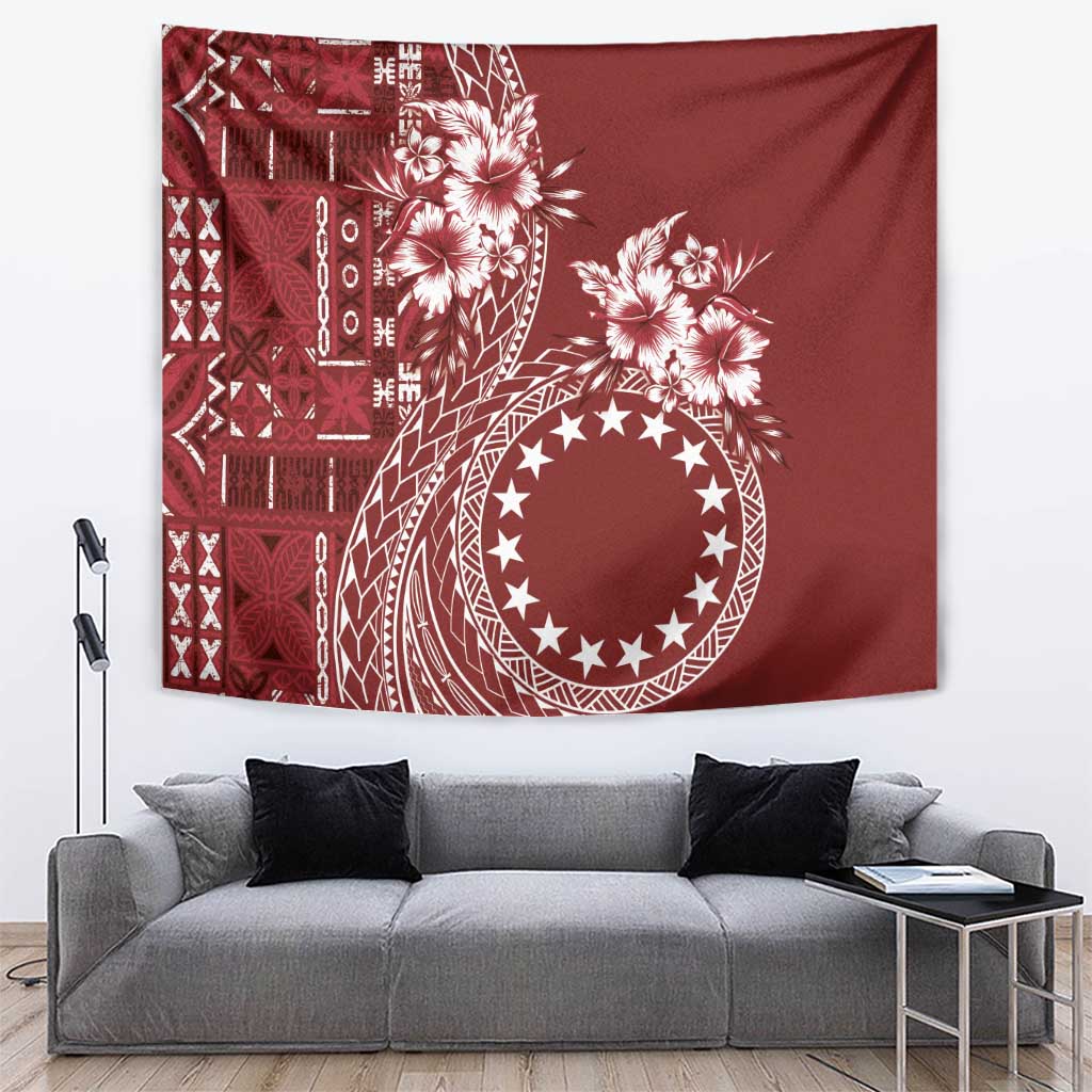 Kia Orana Cook Islands Tapestry Tiare and Stars - Scarlet