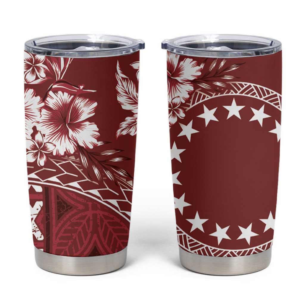 Kia Orana Cook Islands Tumbler Cup Tiare & Stars - Scarlet LT7 Red - Polynesian Pride