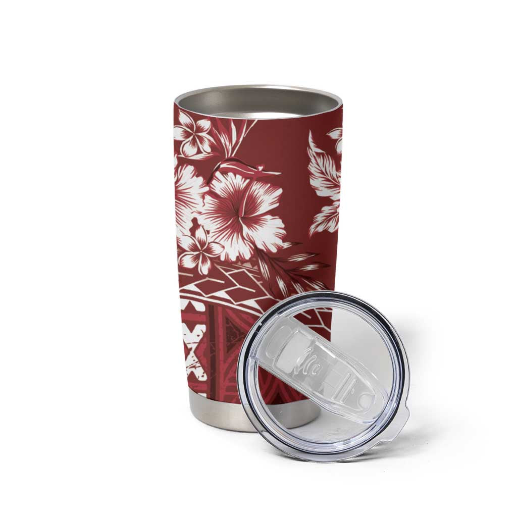 Kia Orana Cook Islands Tumbler Cup Tiare & Stars - Scarlet LT7 - Polynesian Pride