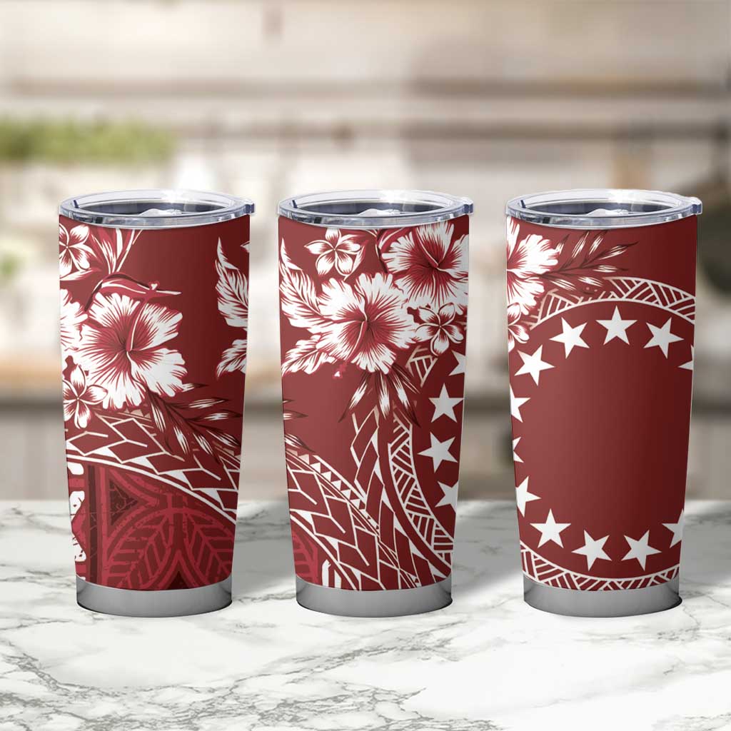 Kia Orana Cook Islands Tumbler Cup Tiare & Stars - Scarlet LT7 - Polynesian Pride