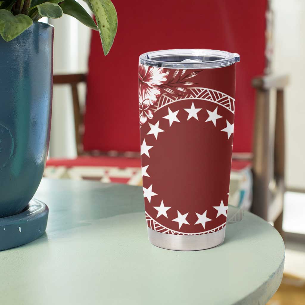 Kia Orana Cook Islands Tumbler Cup Tiare & Stars - Scarlet LT7 - Polynesian Pride