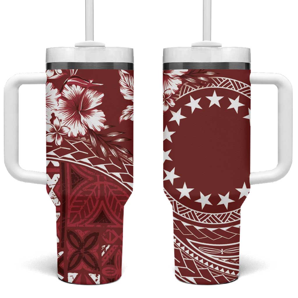 Kia Orana Cook Islands Tumbler With Handle Tiare & Stars - Scarlet LT7 One Size: 40 oz Red - Polynesian Pride
