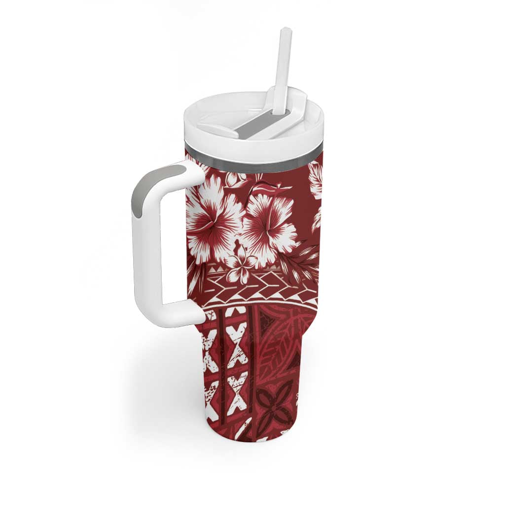 Kia Orana Cook Islands Tumbler With Handle Tiare & Stars - Scarlet LT7 - Polynesian Pride