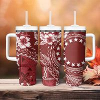 Kia Orana Cook Islands Tumbler With Handle Tiare & Stars - Scarlet LT7 - Polynesian Pride