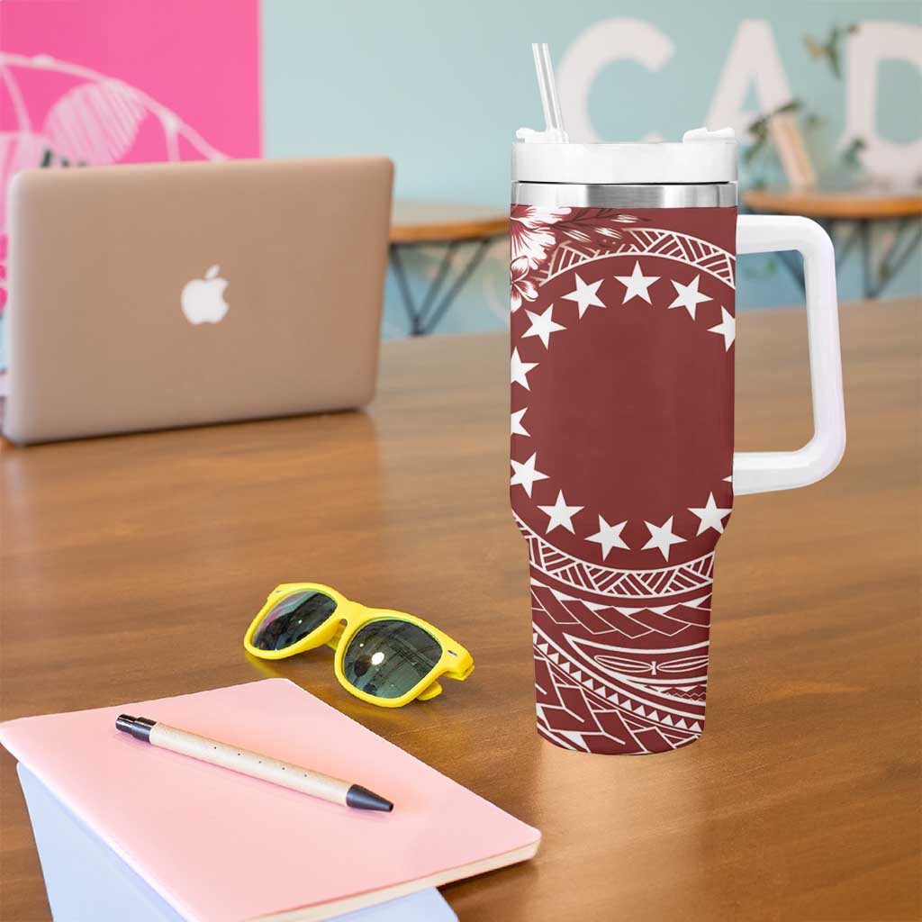 Kia Orana Cook Islands Tumbler With Handle Tiare & Stars - Scarlet LT7 - Polynesian Pride