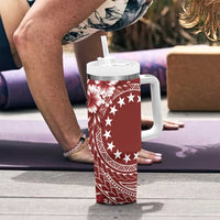 Kia Orana Cook Islands Tumbler With Handle Tiare & Stars - Scarlet LT7 - Polynesian Pride