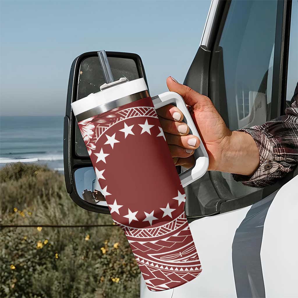 Kia Orana Cook Islands Tumbler With Handle Tiare & Stars - Scarlet LT7 - Polynesian Pride