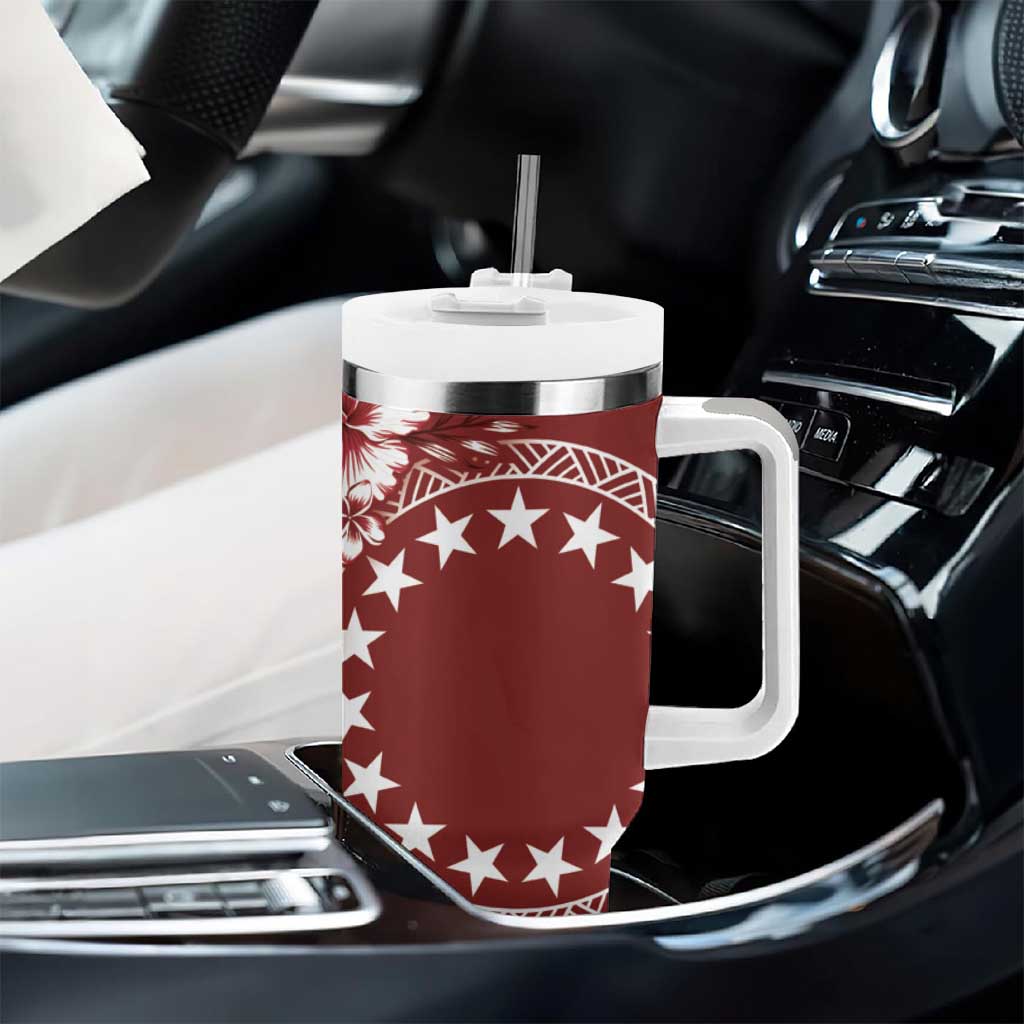 Kia Orana Cook Islands Tumbler With Handle Tiare & Stars - Scarlet LT7 - Polynesian Pride