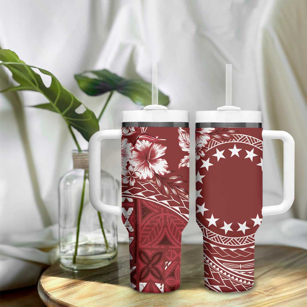 Kia Orana Cook Islands Tumbler With Handle Tiare & Stars - Scarlet LT7 - Polynesian Pride
