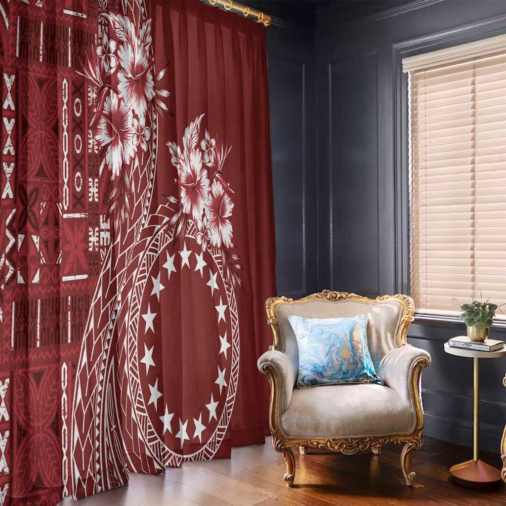 Kia Orana Cook Islands Window Curtain Tiare and Stars - Scarlet LT7 - Polynesian Pride