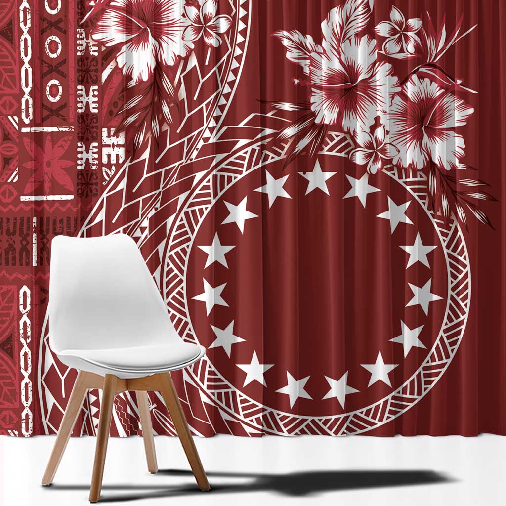 Kia Orana Cook Islands Window Curtain Tiare and Stars - Scarlet LT7 - Polynesian Pride