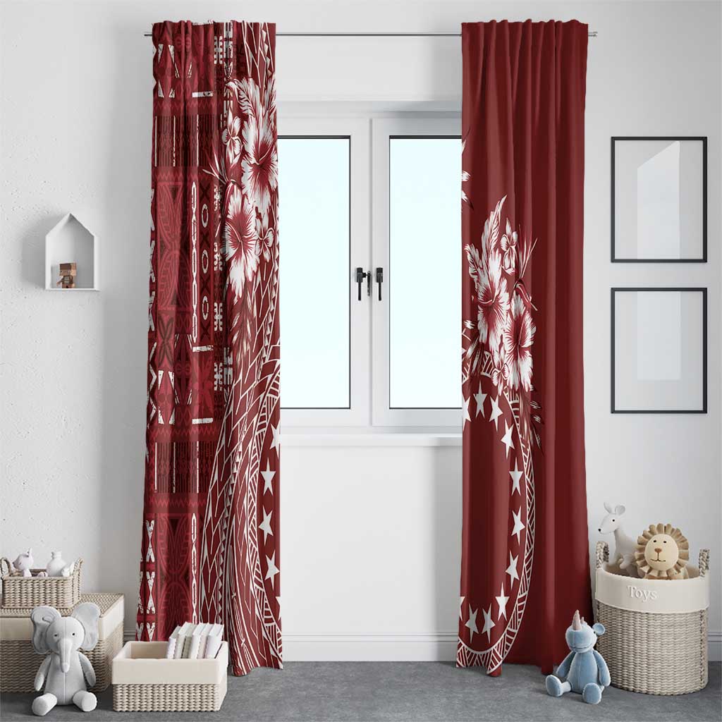 Kia Orana Cook Islands Window Curtain Tiare and Stars - Scarlet LT7 - Polynesian Pride
