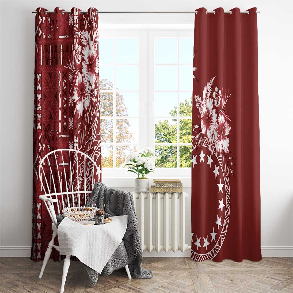 Kia Orana Cook Islands Window Curtain Tiare and Stars - Scarlet LT7 - Polynesian Pride