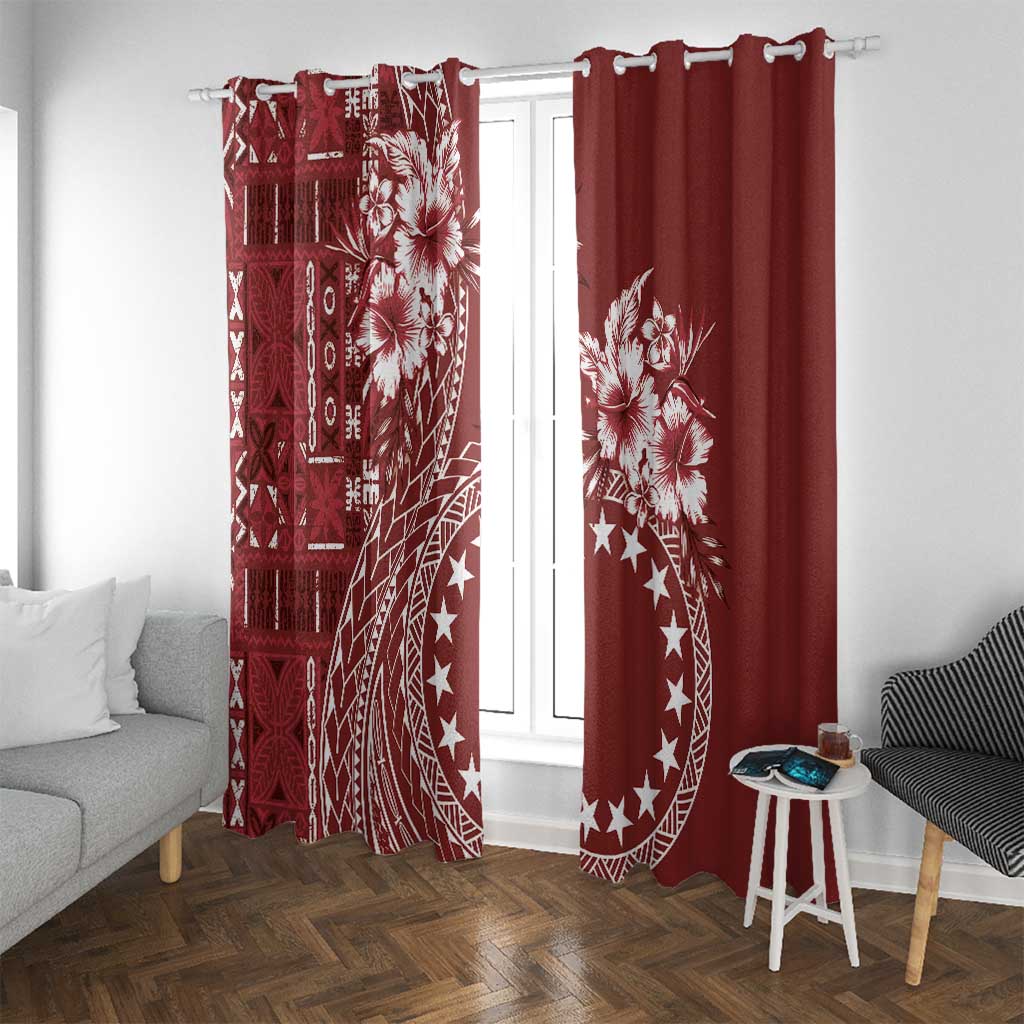 Kia Orana Cook Islands Window Curtain Tiare and Stars - Scarlet LT7 With Grommets Red - Polynesian Pride