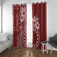 Kia Orana Cook Islands Window Curtain Tiare and Stars - Scarlet LT7 With Grommets Red - Polynesian Pride