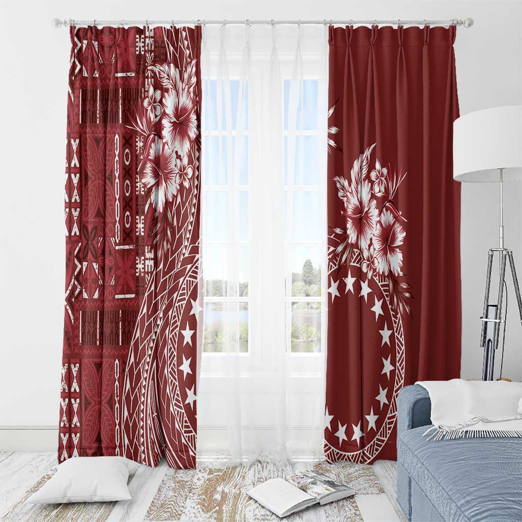 Kia Orana Cook Islands Window Curtain Tiare and Stars - Scarlet LT7 - Polynesian Pride
