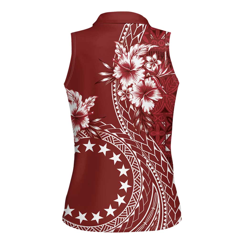 Kia Orana Cook Islands Women Sleeveless Polo Shirt Tiare and Stars - Scarlet