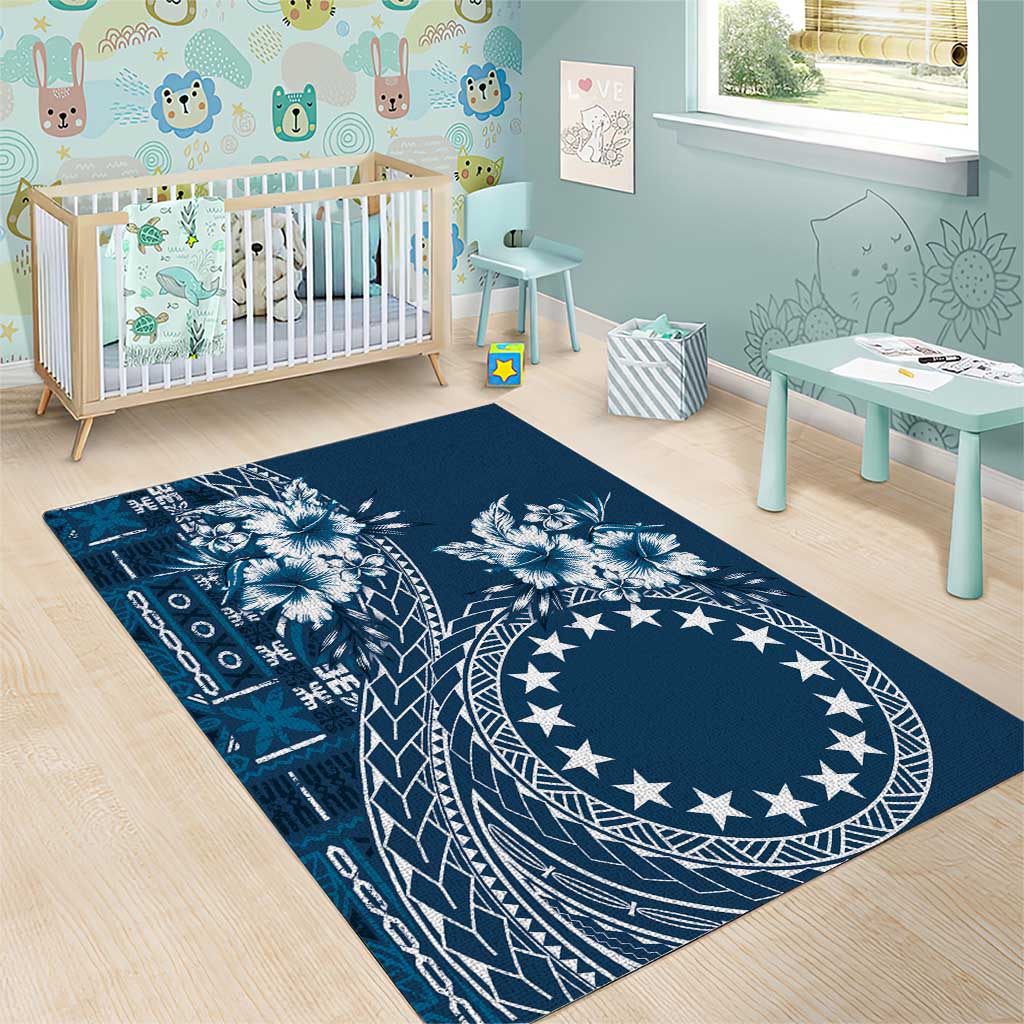 Kia Orana Cook Islands Area Rug Tiare and Stars - Navy Blue