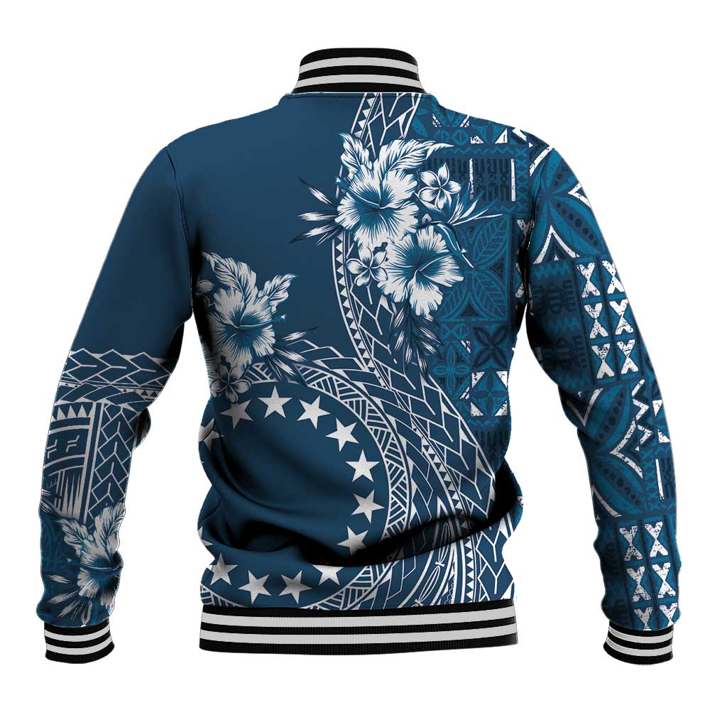 Kia Orana Cook Islands Baseball Jacket Tiare and Stars - Navy Blue LT7 - Polynesian Pride