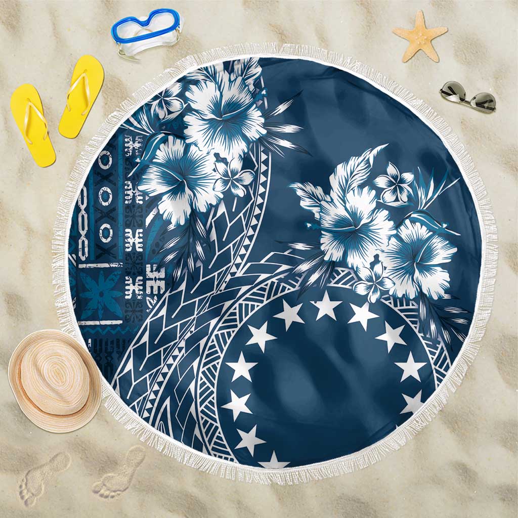 Kia Orana Cook Islands Beach Blanket Tiare and Stars - Navy Blue LT7 One Size 150cm Navy Blue - Polynesian Pride