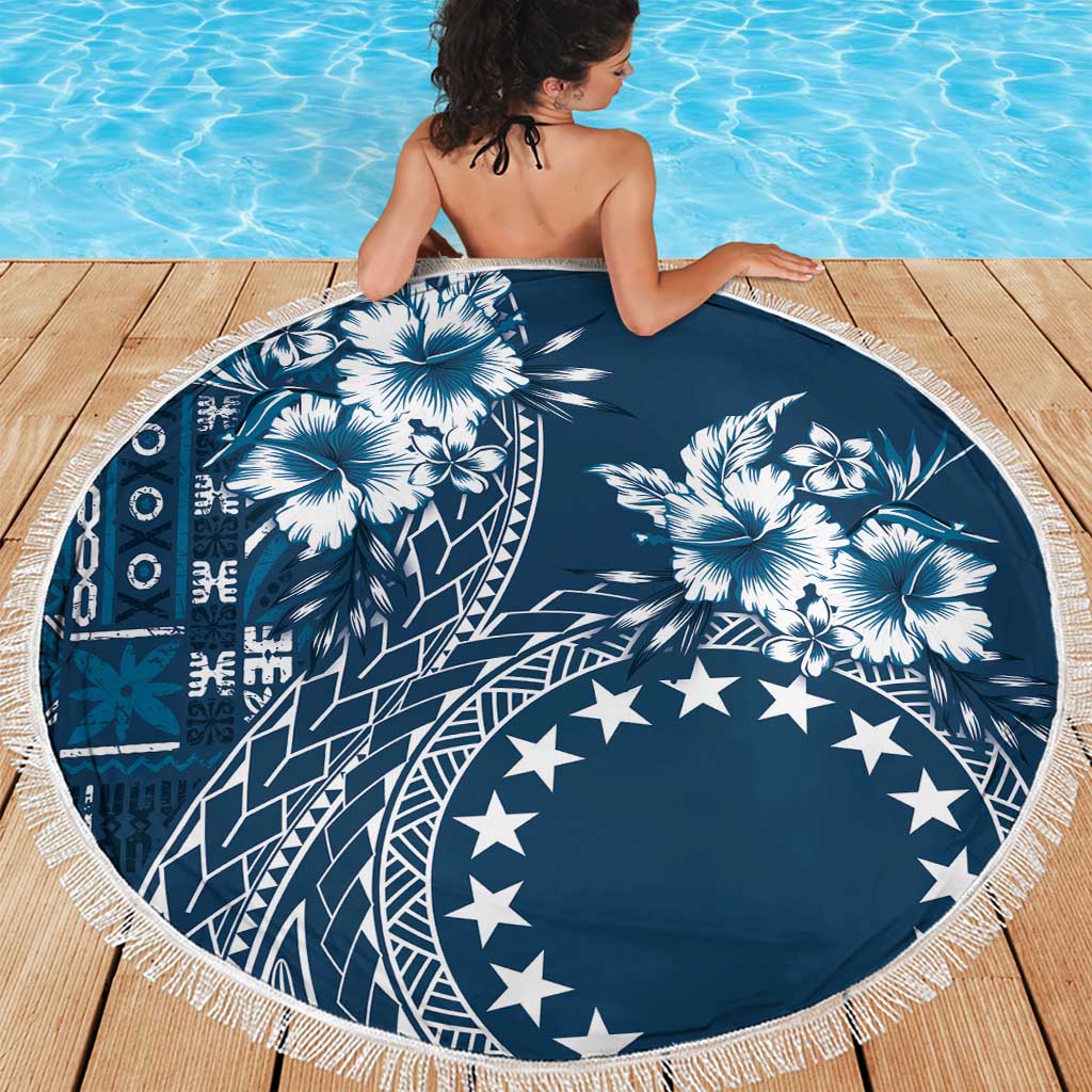 Kia Orana Cook Islands Beach Blanket Tiare and Stars - Navy Blue LT7 - Polynesian Pride