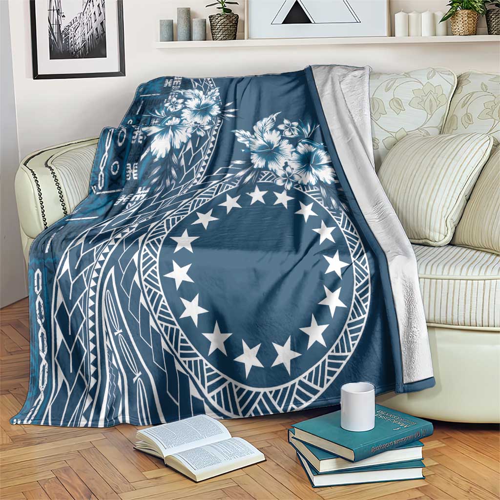 Kia Orana Cook Islands Blanket Tiare and Stars - Navy Blue