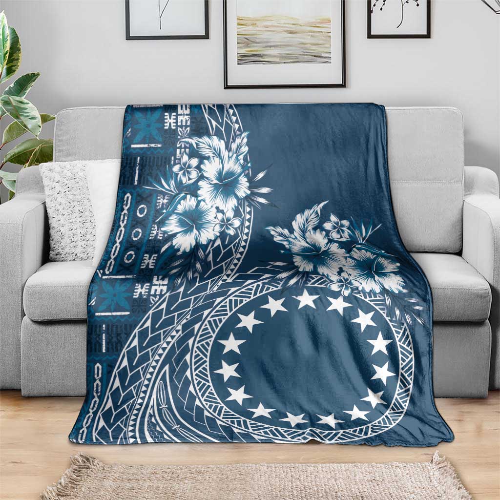 Kia Orana Cook Islands Blanket Tiare and Stars - Navy Blue LT7 - Polynesian Pride