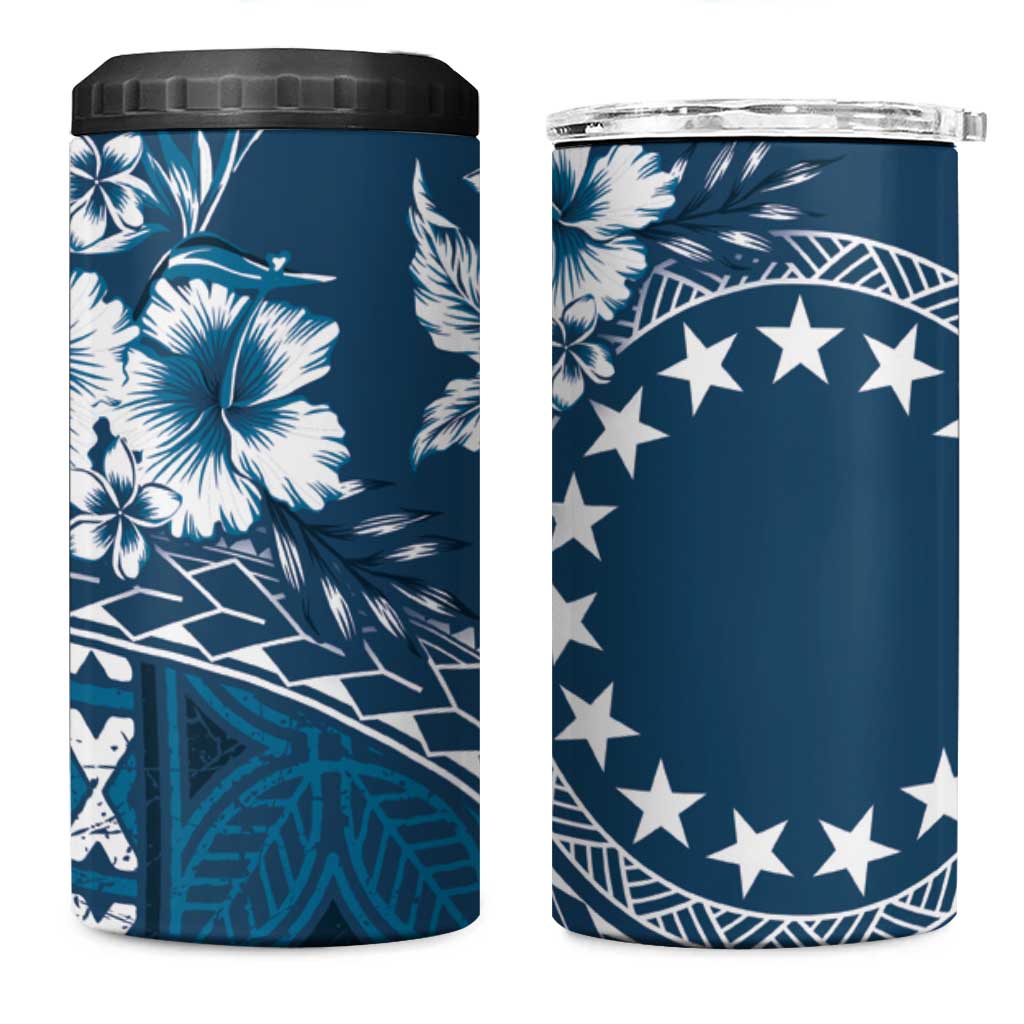 Kia Orana Cook Islands 4 in 1 Can Cooler Tumbler Tiare & Stars - Navy Blue