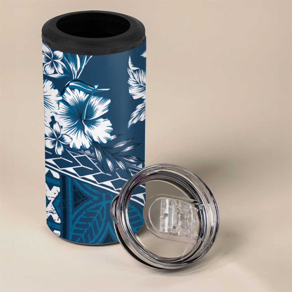 Kia Orana Cook Islands 4 in 1 Can Cooler Tumbler Tiare & Stars - Navy Blue