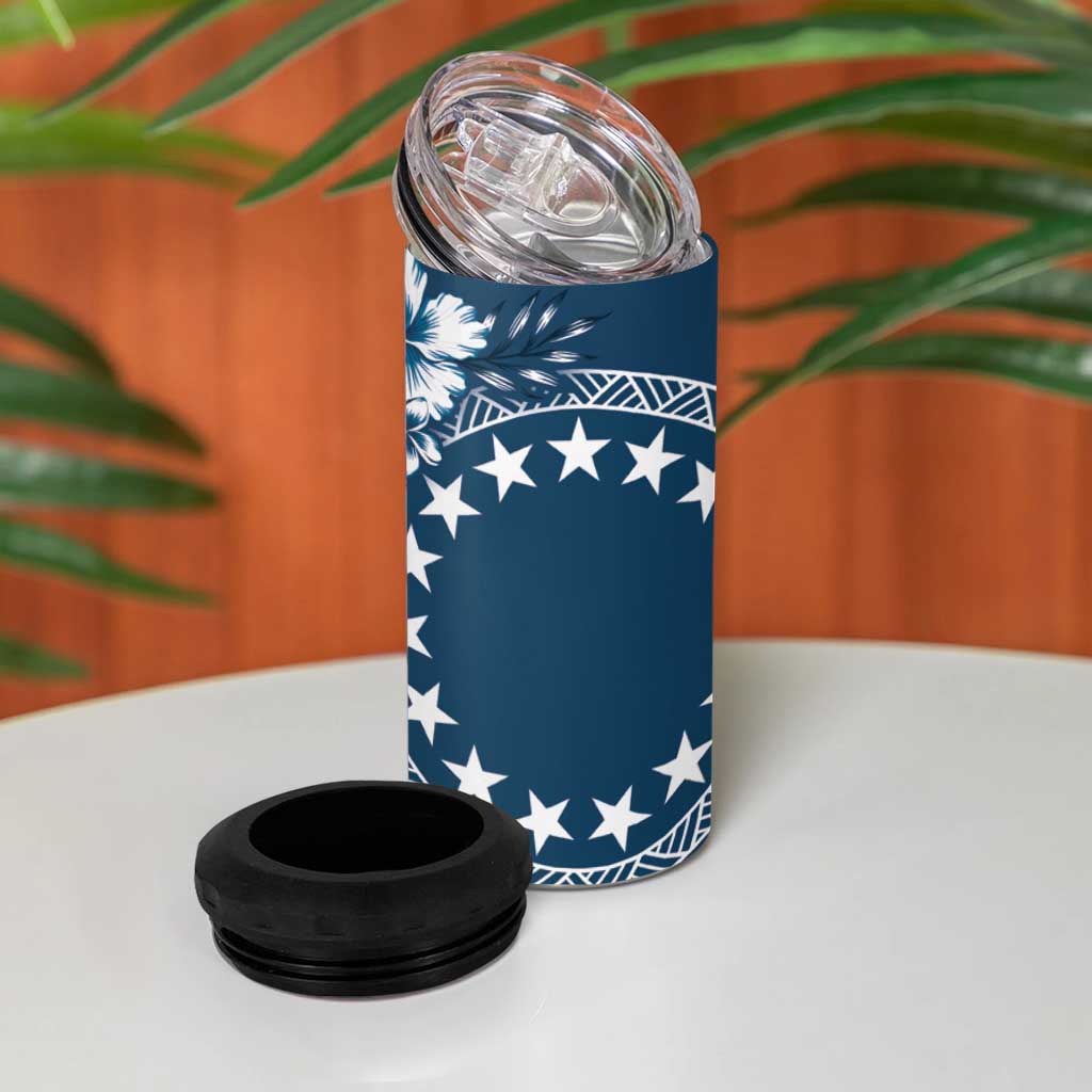 Kia Orana Cook Islands 4 in 1 Can Cooler Tumbler Tiare & Stars - Navy Blue