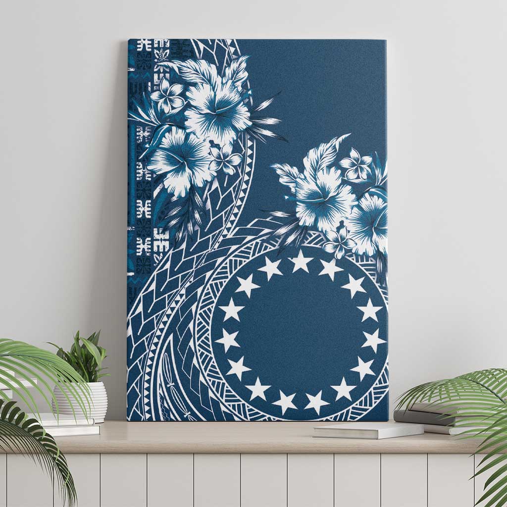 Kia Orana Cook Islands Canvas Wall Art Tiare and Stars - Navy Blue LT7 - Polynesian Pride