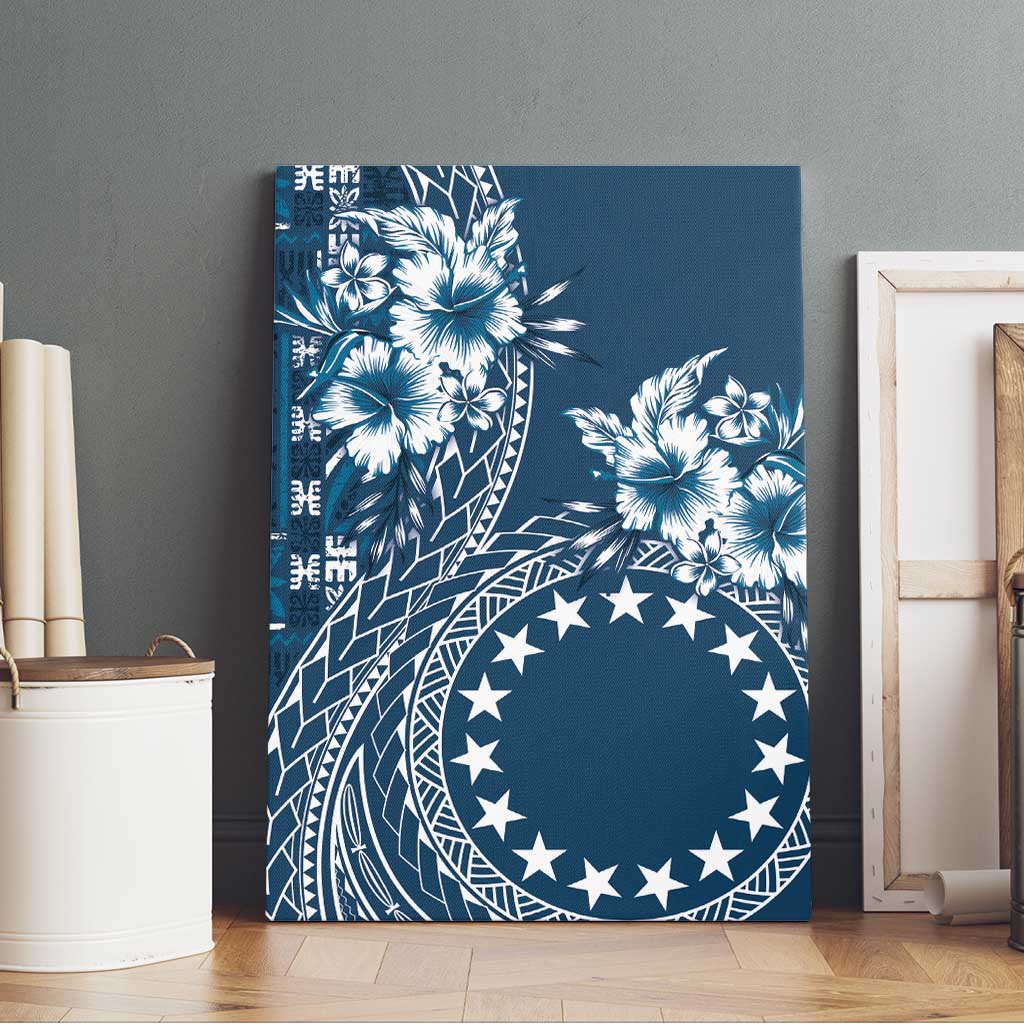Kia Orana Cook Islands Canvas Wall Art Tiare and Stars - Navy Blue LT7 - Polynesian Pride