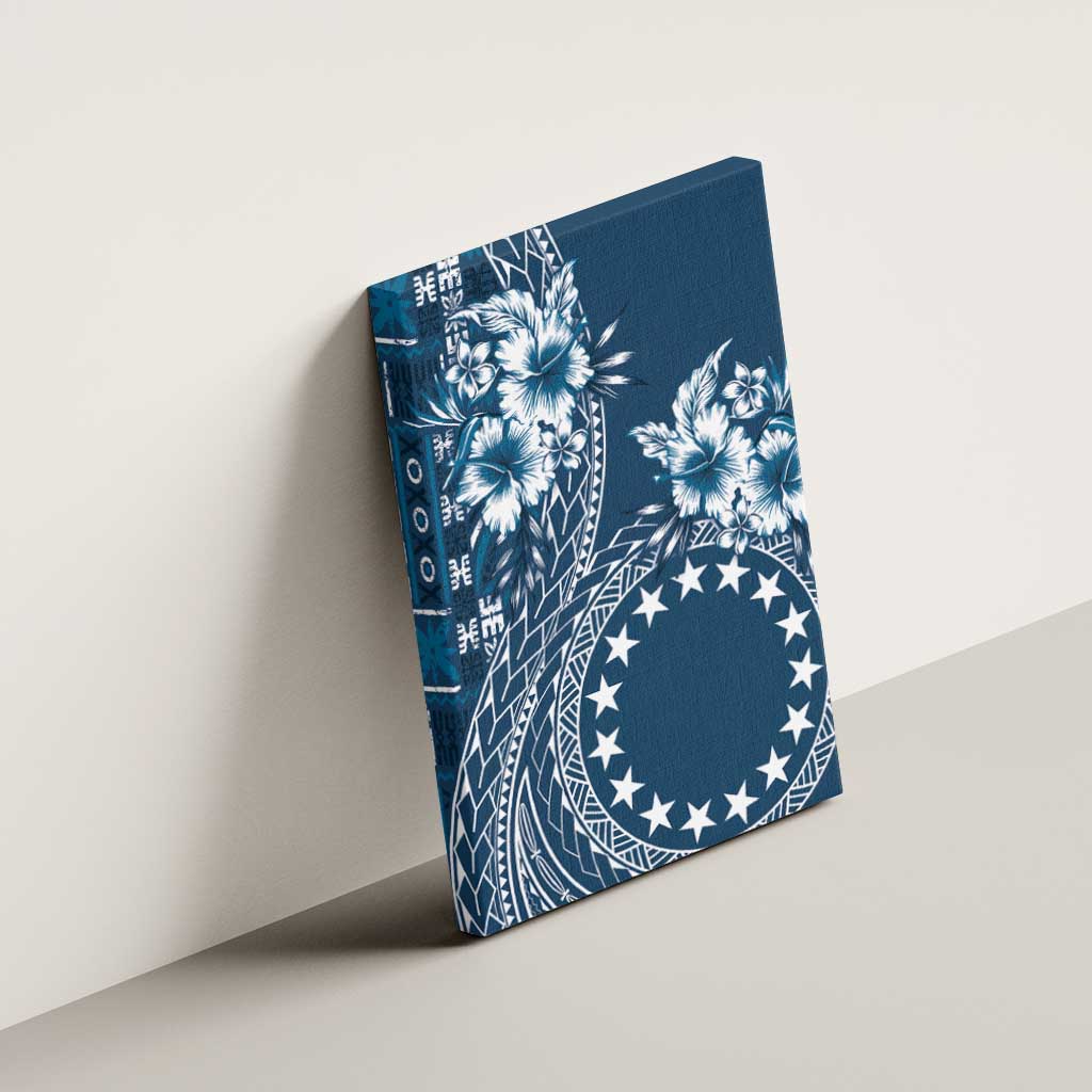 Kia Orana Cook Islands Canvas Wall Art Tiare and Stars - Navy Blue LT7 - Polynesian Pride