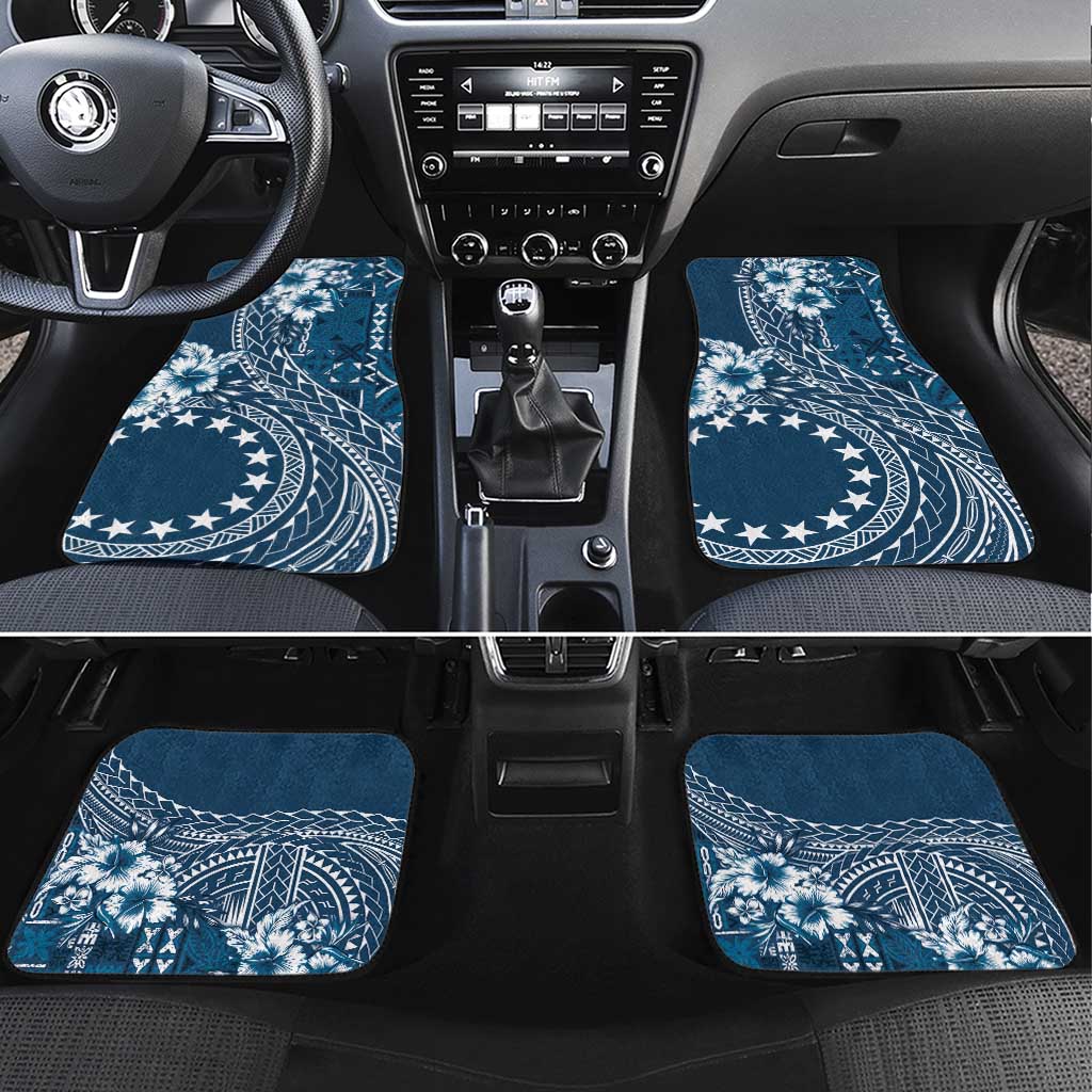 Kia Orana Cook Islands Car Mats Tiare and Stars - Navy Blue LT7 Set 4pcs Navy Blue - Polynesian Pride