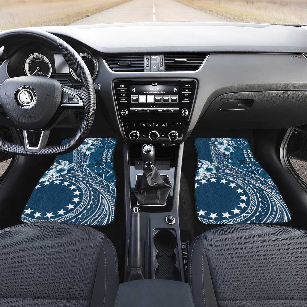 Kia Orana Cook Islands Car Mats Tiare and Stars - Navy Blue LT7 Set 2pcs - Front Navy Blue - Polynesian Pride