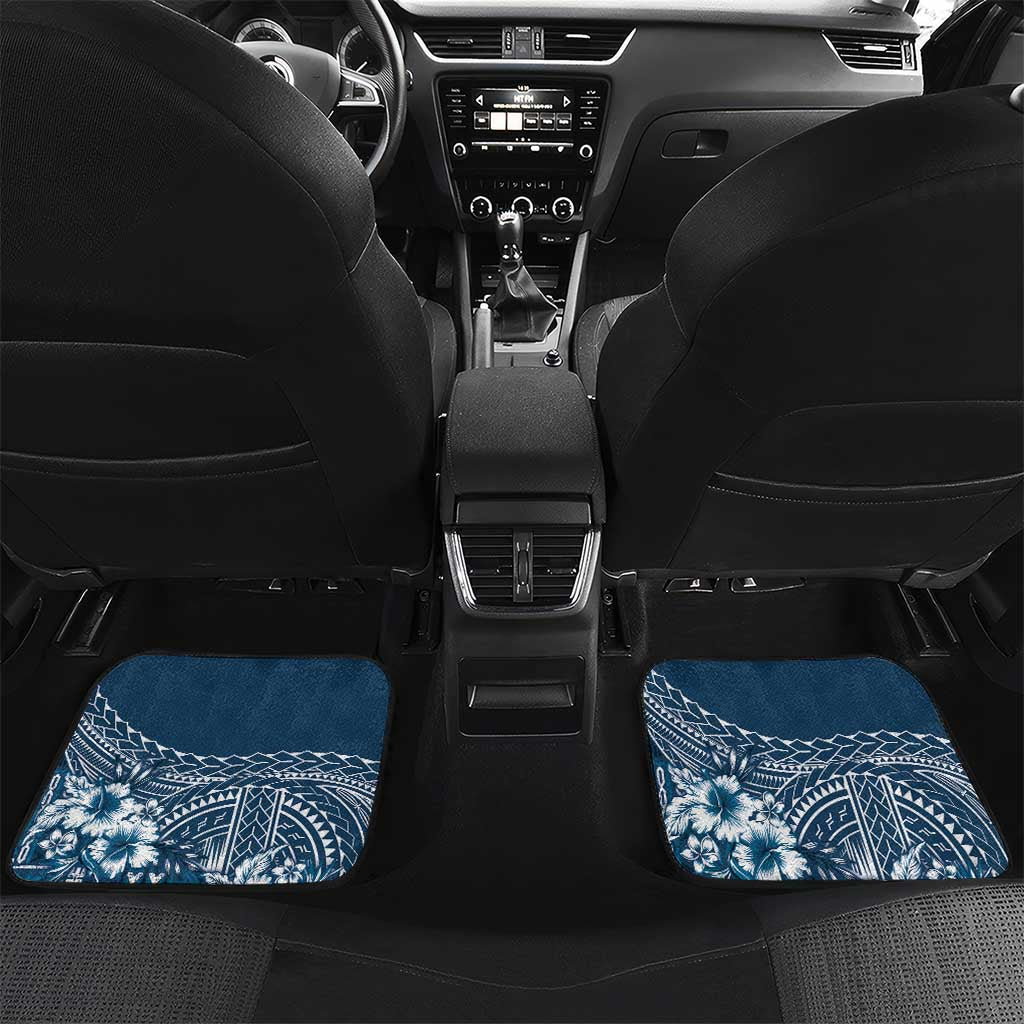 Kia Orana Cook Islands Car Mats Tiare and Stars - Navy Blue LT7 Set 2pcs - Back Navy Blue - Polynesian Pride