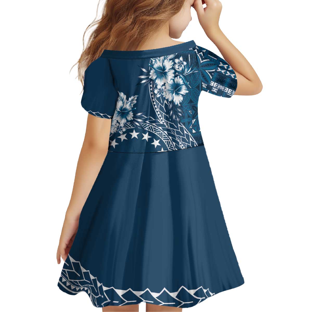 Kia Orana Cook Islands Family Matching Puletasi and Hawaiian Shirt Tiare and Stars - Navy Blue