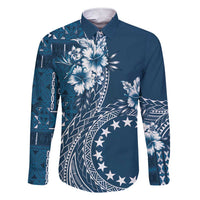 Kia Orana Cook Islands Family Matching Short Sleeve Bodycon Dress and Hawaiian Shirt Tiare and Stars - Navy Blue
