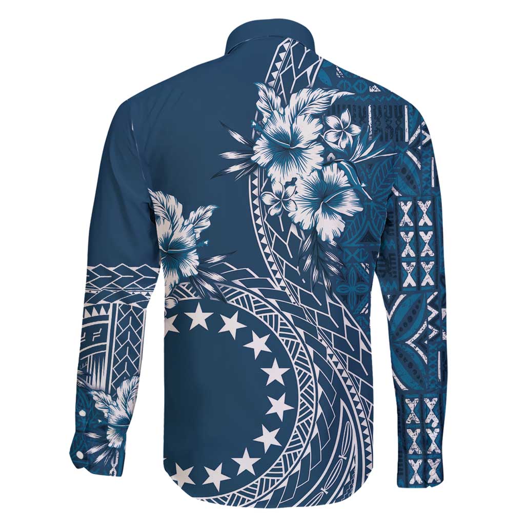 Kia Orana Cook Islands Family Matching Short Sleeve Bodycon Dress and Hawaiian Shirt Tiare and Stars - Navy Blue