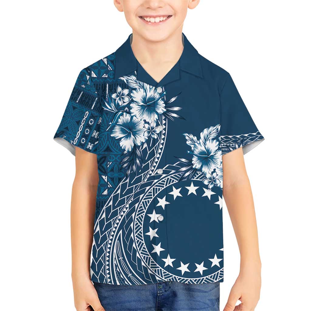 Kia Orana Cook Islands Family Matching Summer Maxi Dress and Hawaiian Shirt Tiare and Stars - Navy Blue