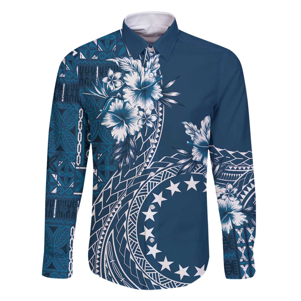 Kia Orana Cook Islands Family Matching Tank Maxi Dress and Hawaiian Shirt Tiare and Stars - Navy Blue