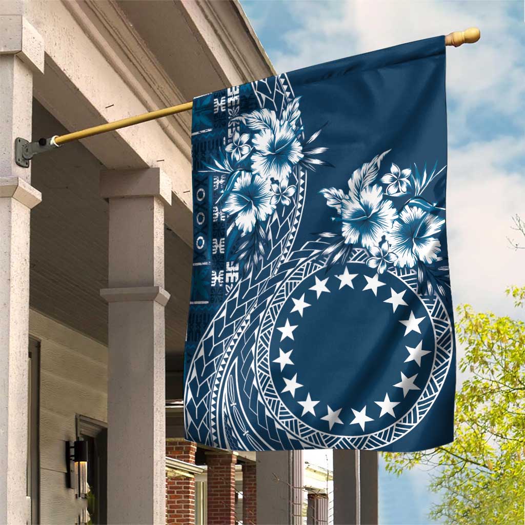 Kia Orana Cook Islands Garden Flag Tiare and Stars - Navy Blue