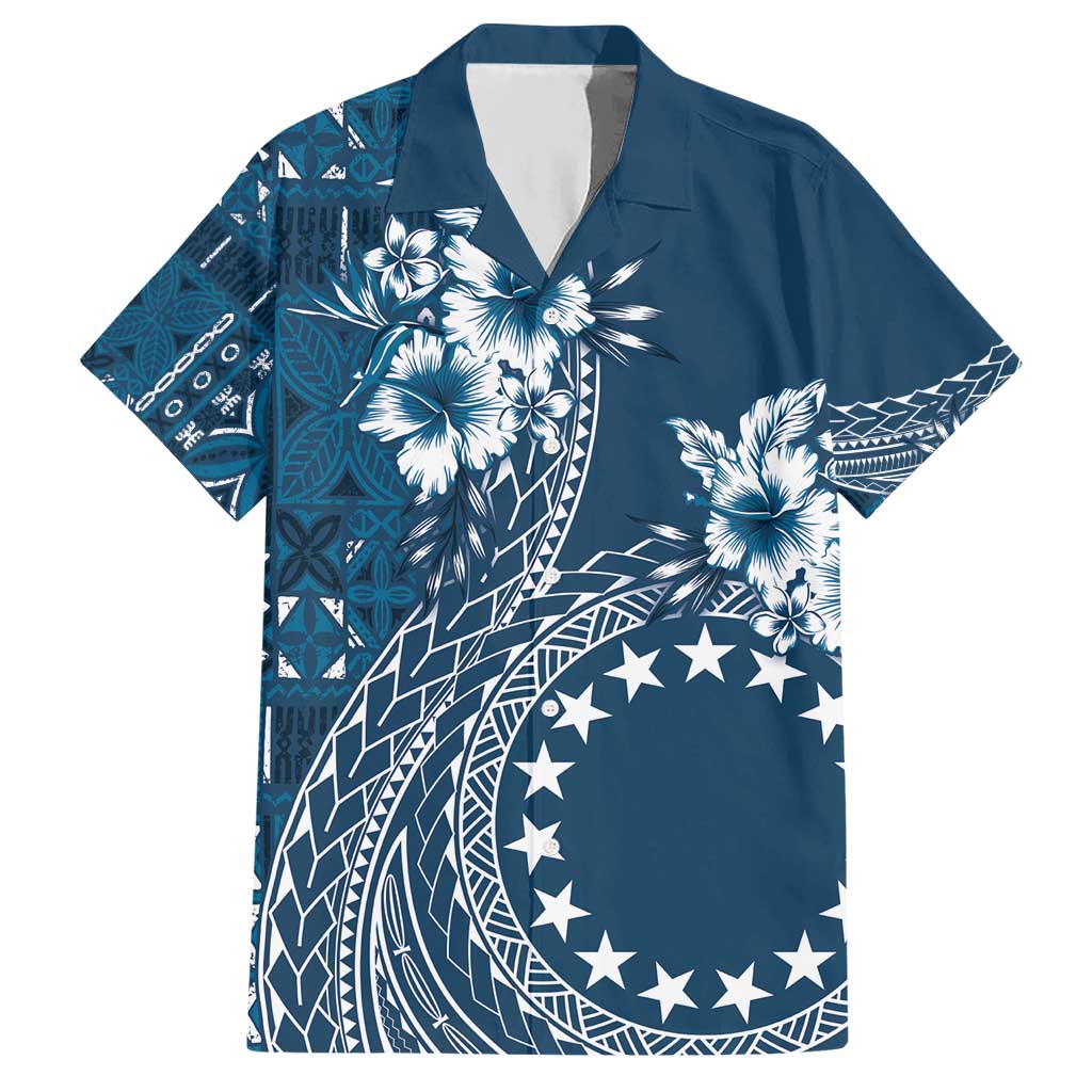 Kia Orana Cook Islands Hawaiian Shirt Tiare and Stars - Navy Blue LT7 Navy Blue - Polynesian Pride